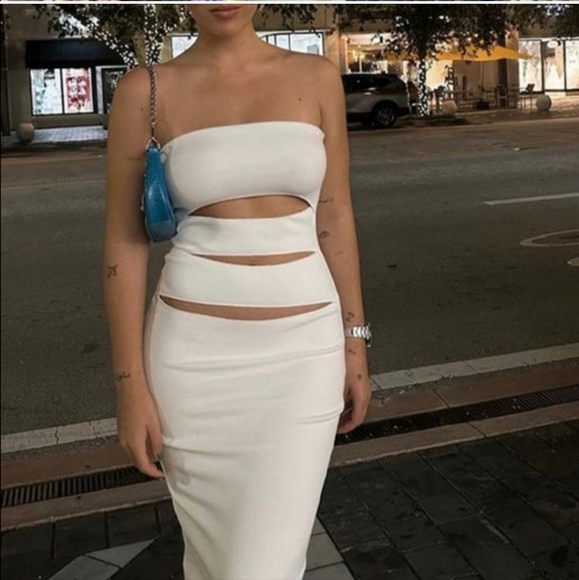 Zara Cut Out * Maxi Dress White - Picture 9 of 16